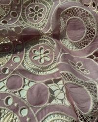 Laser Cut Circular Medallion Embroidery On Poly - Pink, Cream
