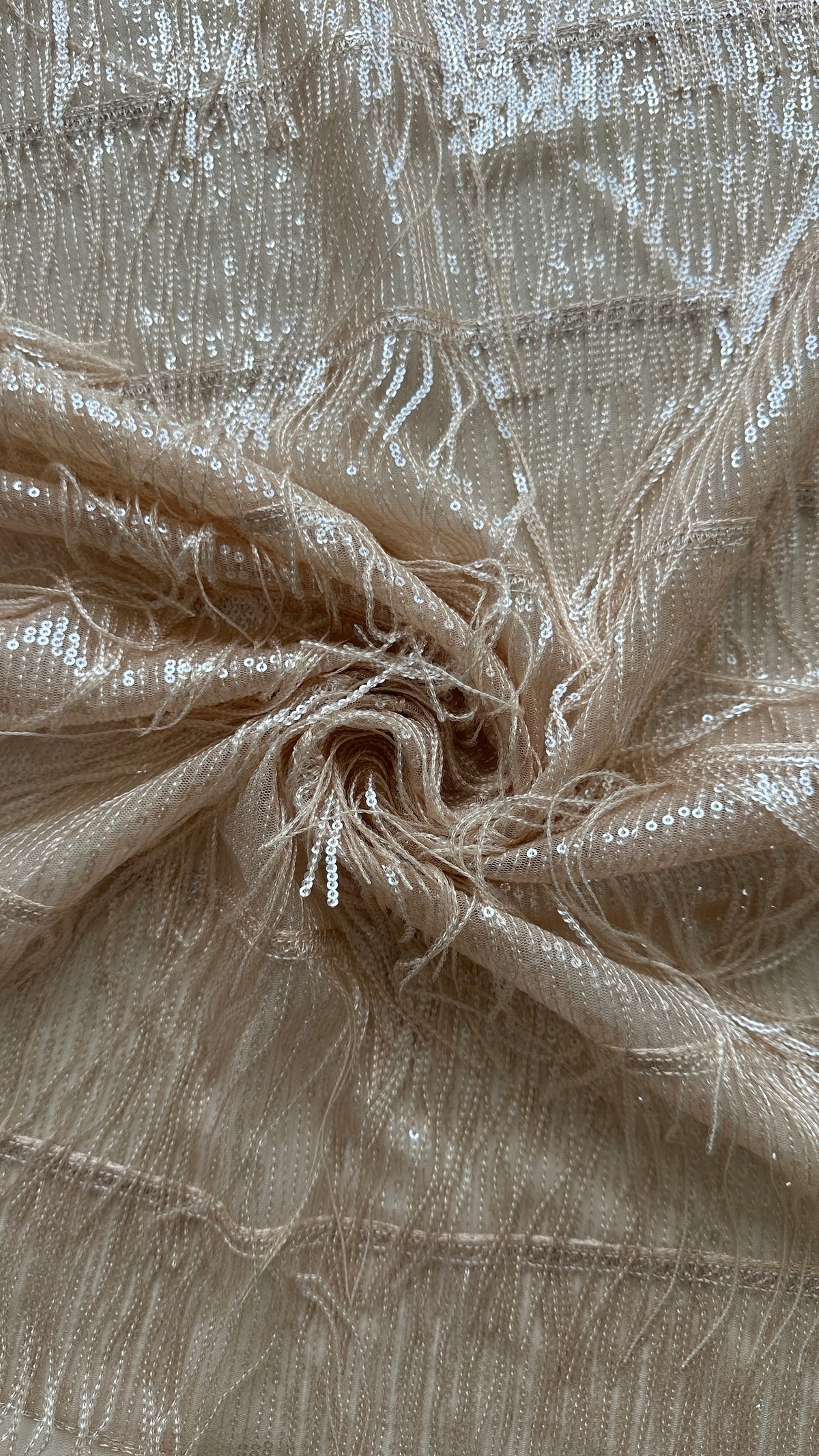 Sequins Embroidery On Poly Mesh - Cream, Light Brown