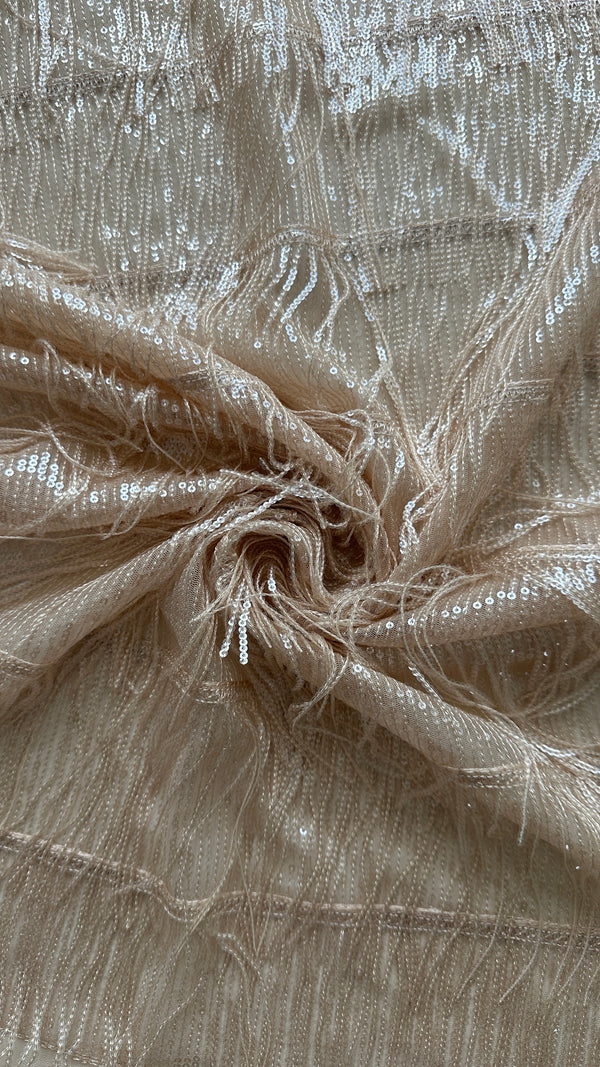 Sequins Embroidery On Poly Mesh - Cream, Light Brown