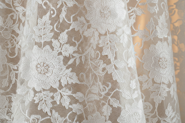 Cotton Embroidery On Poly Mesh - Cream